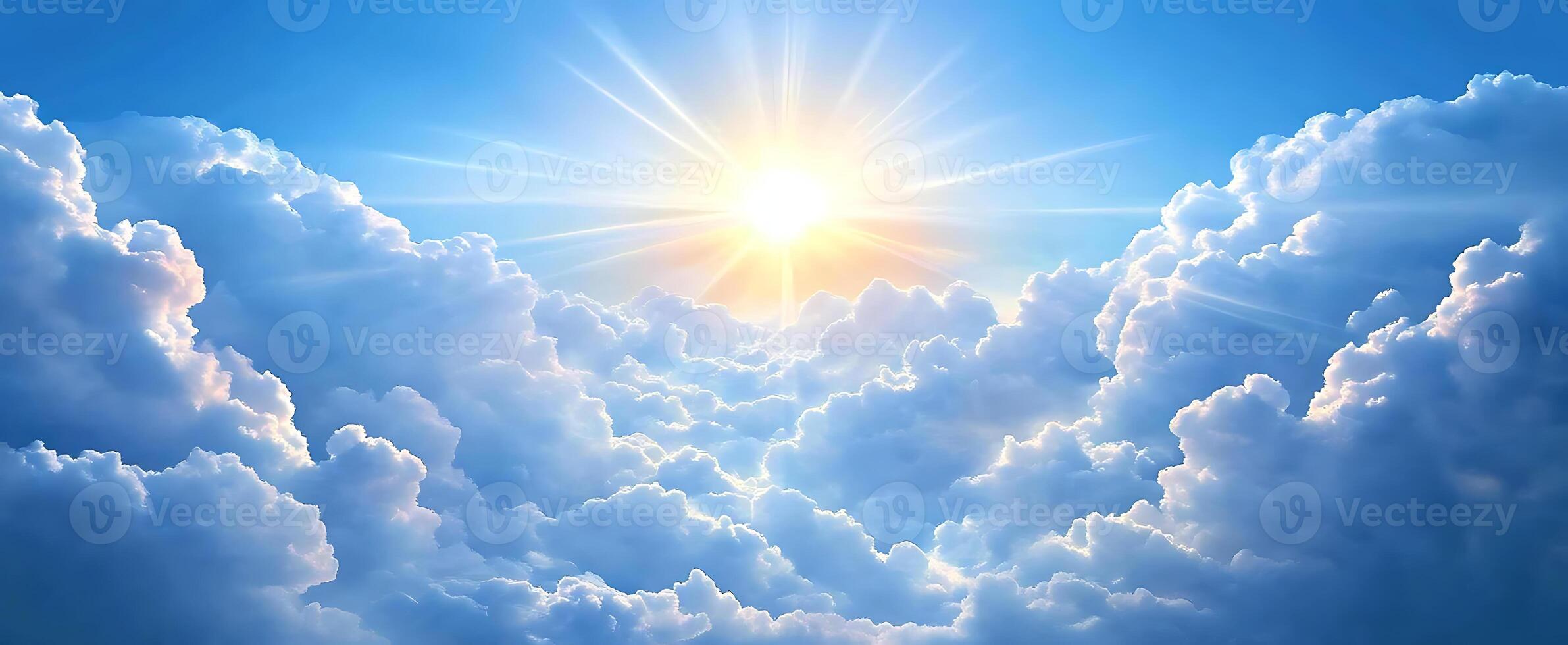 Blue sky with white clouds, a clear and sunny day, a panoramic view, a beautiful natural landscape background. photo