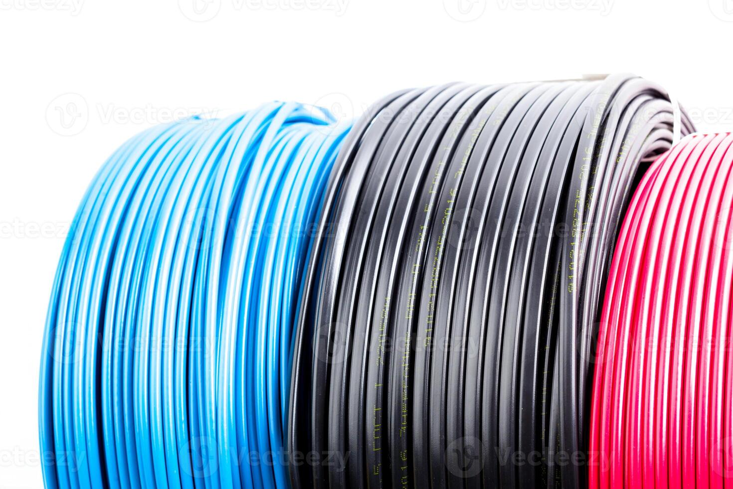 set colored electric cable on white background photo