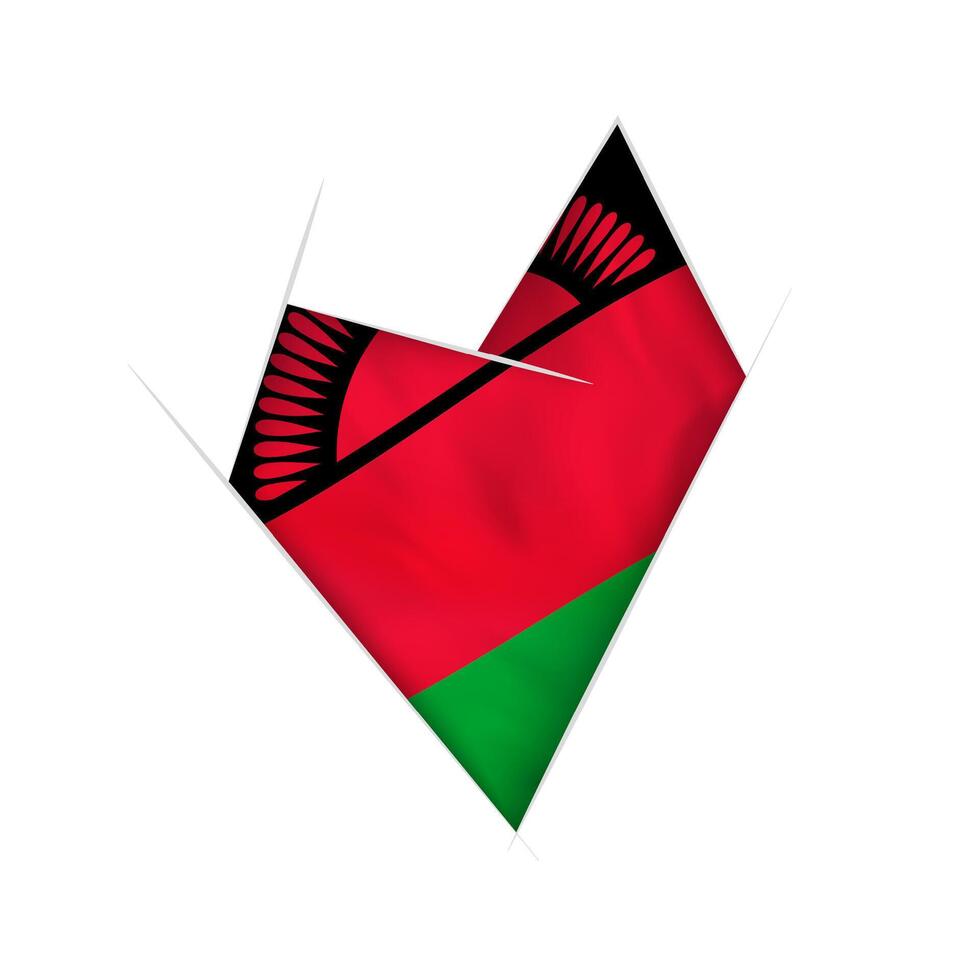 Sketched crooked heart with Malawi flag vector