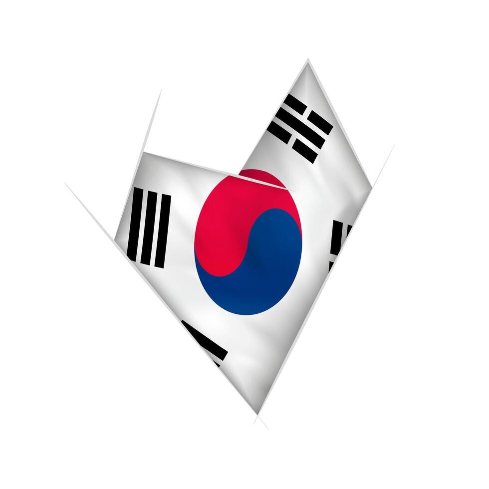Sketched crooked heart with South Korea flag vector