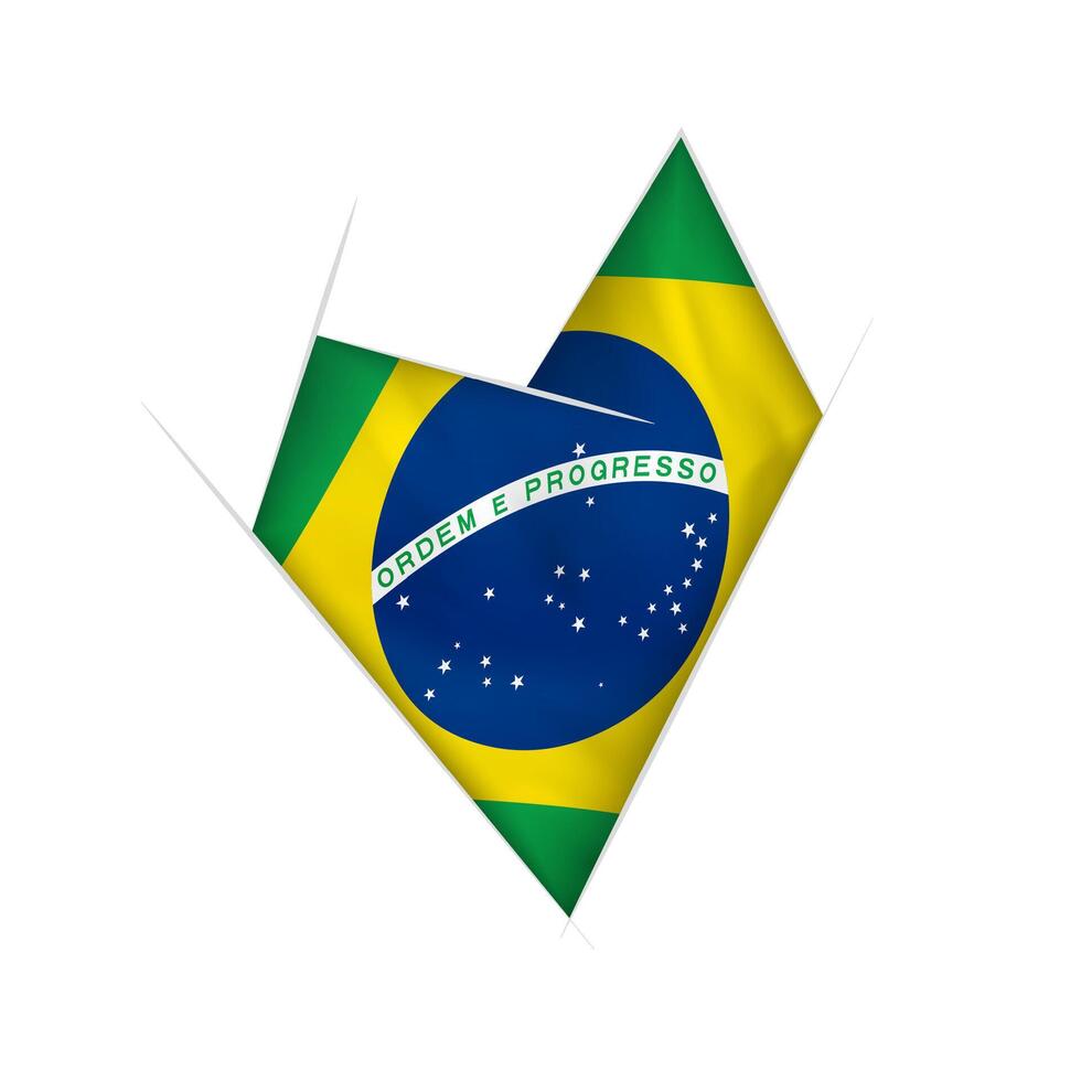 Sketched crooked heart with Brazil flag vector