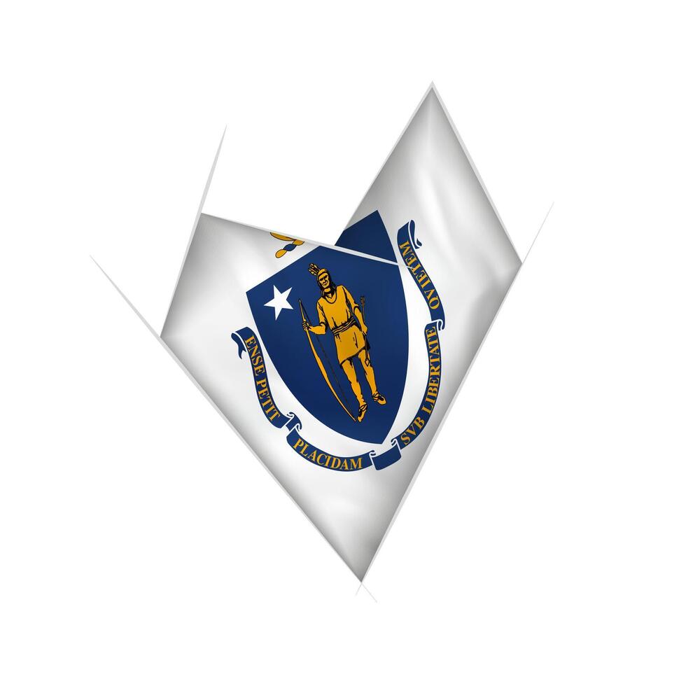 Sketched crooked heart with Massachusetts flag vector