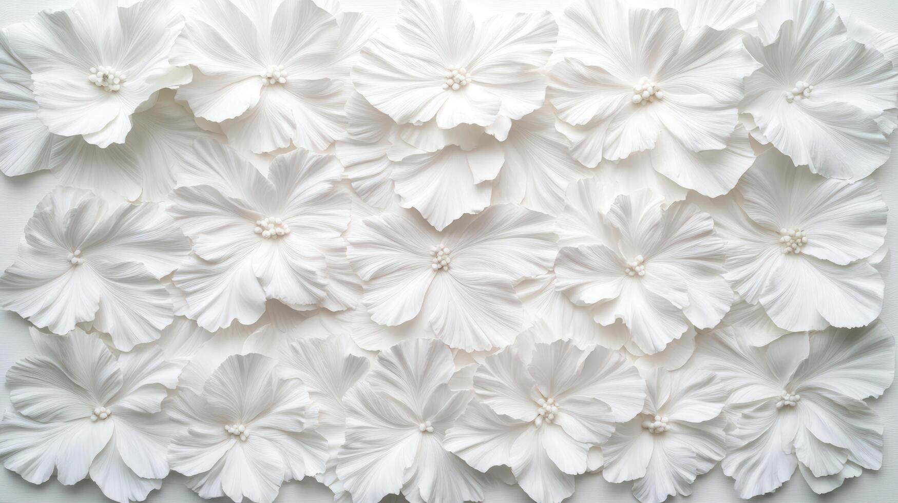 White floral wall decor with intricate details and soft textures photo