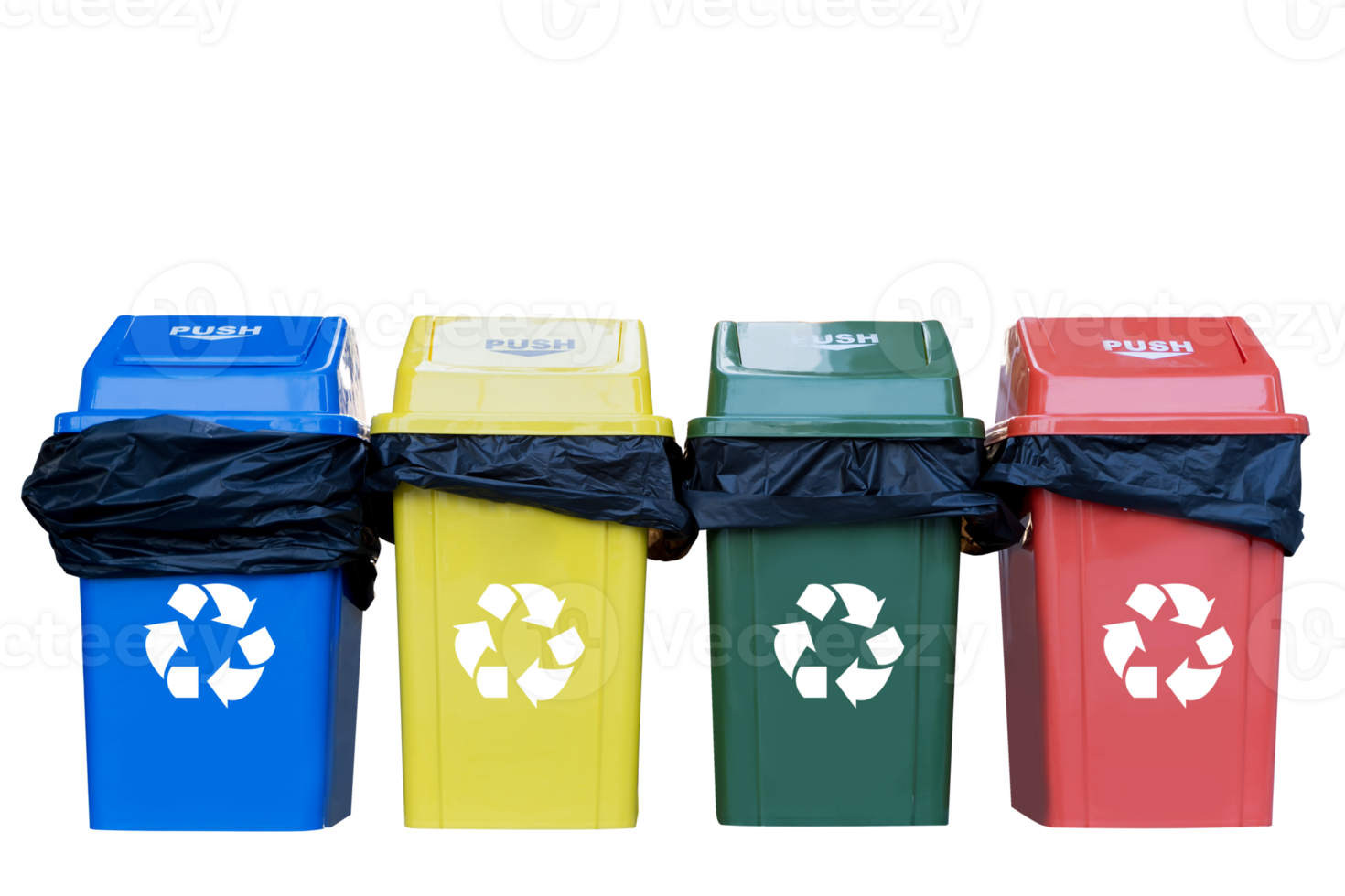 waste bins full of different types of garbage, recycling and separate waste collection concept. png