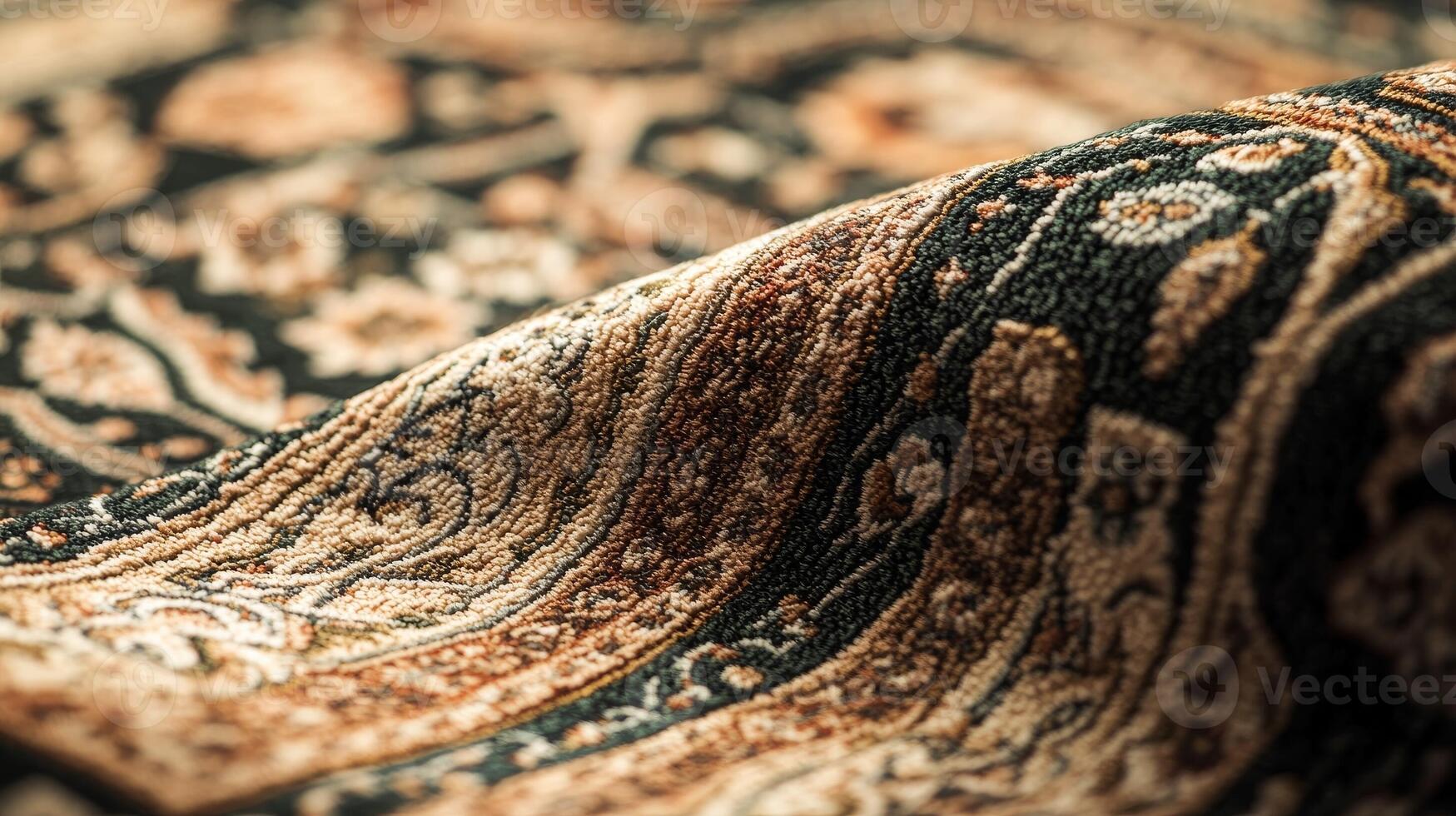 Intricate details of a traditional handcrafted rug showcasing rich patterns and textures in warm colors and elegant designs photo