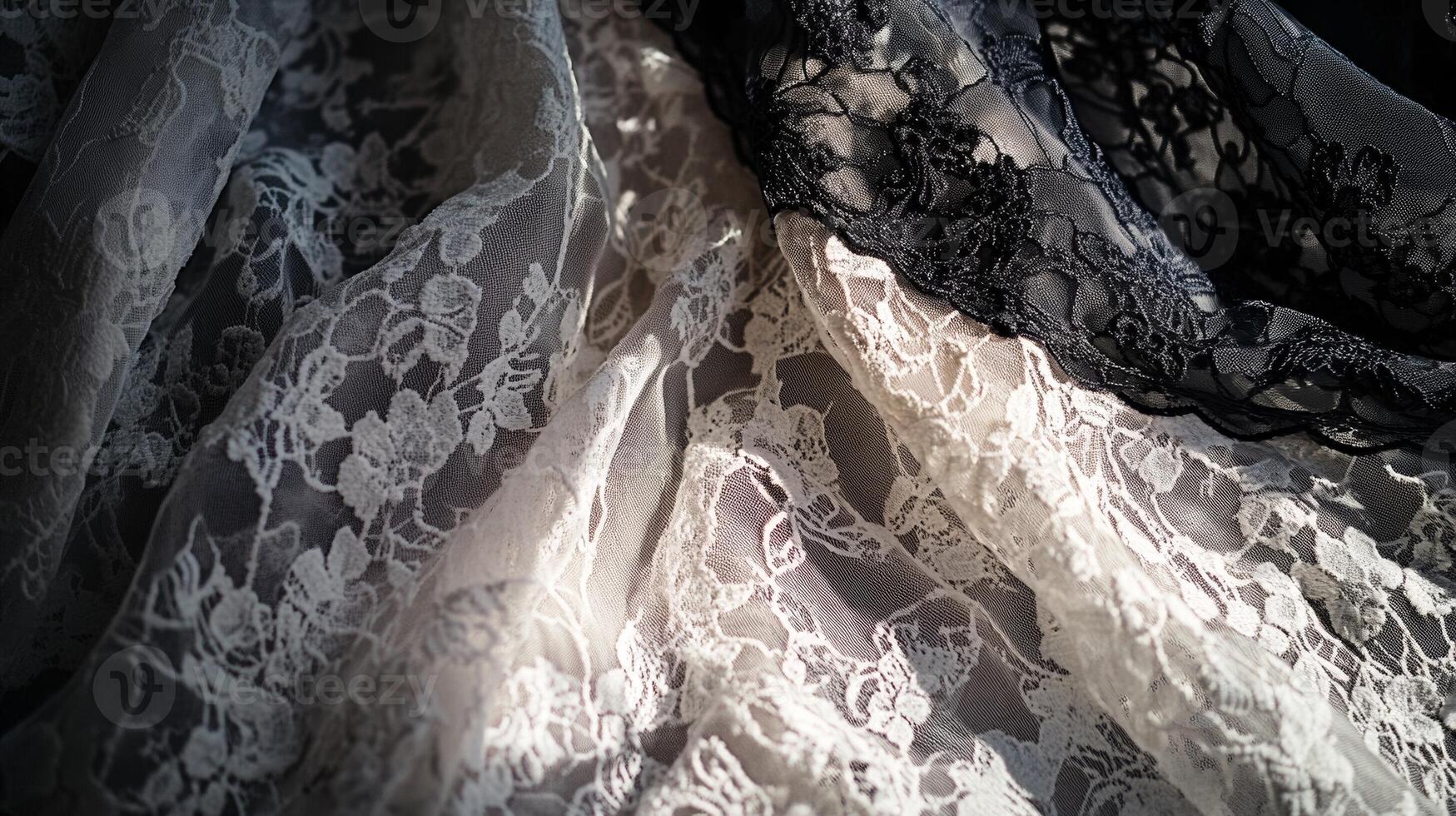 Elegant lace fabrics in soft light showcasing intricate floral patterns and textures photo