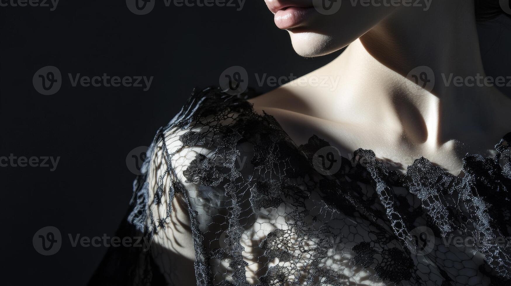 Elegant close-up of a model showcasing intricate lace details in natural light photo