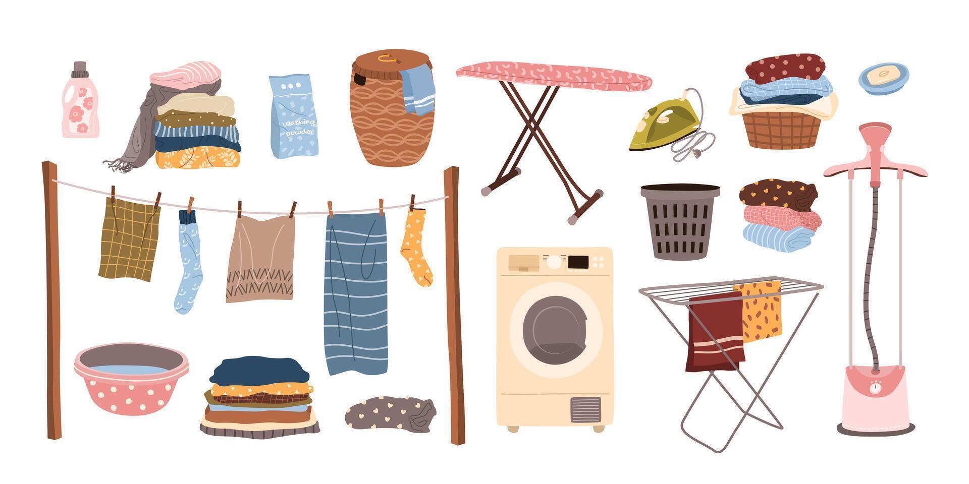 Laundry set. Isolated housework elements on white background. vector