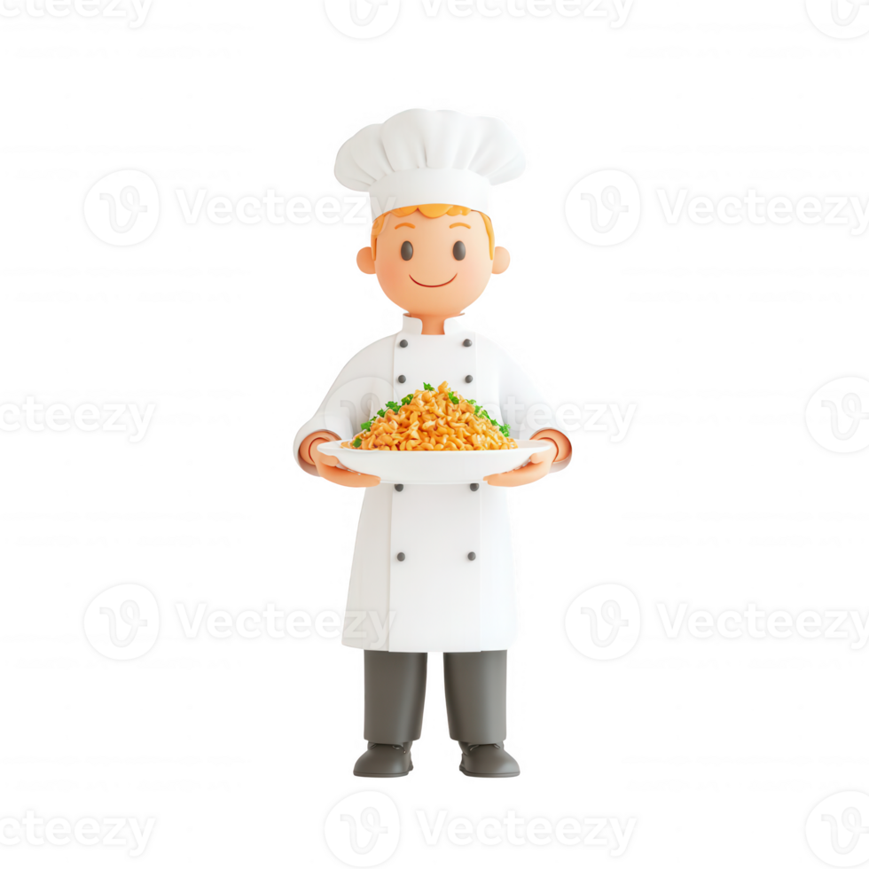 A cheerful chef presenting a delicious plate of pasta, showcasing culinary skills. png