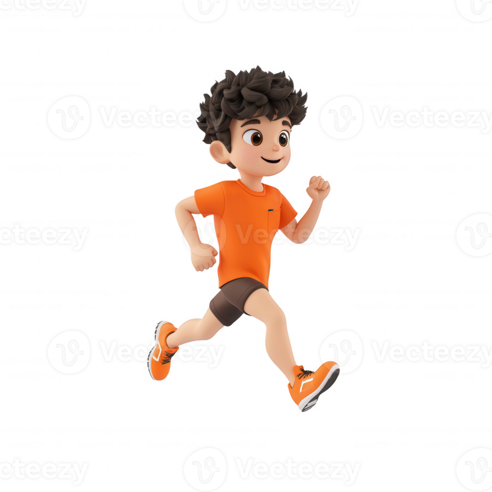 A cheerful cartoon boy jogging in an orange outfit, promoting an active lifestyle. png