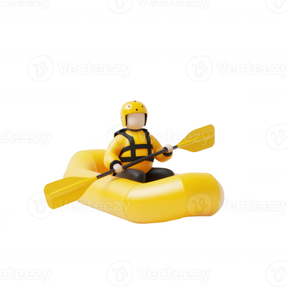 A vibrant yellow inflatable raft with a paddler enjoying a water sport activity. png