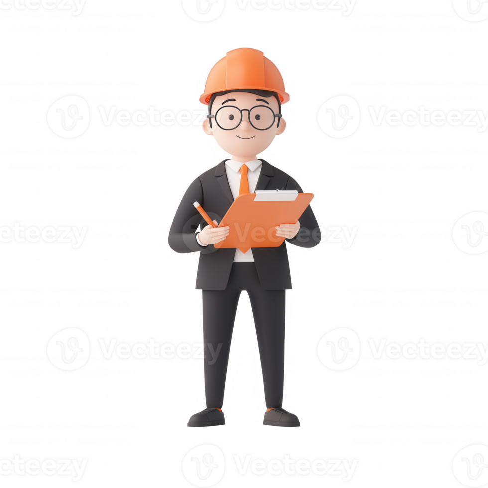 A professional construction worker holding files, symbolizing project management. png