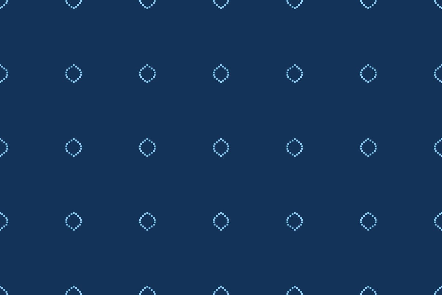 Embroidery pixel art fabric pattern cross stitch Ethnic oriental blue color background. vector