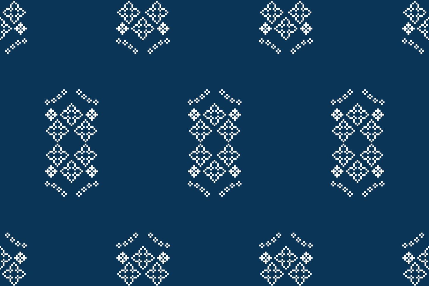 Blue color background decoration motif fabric pattern with cross stitch motif ethnic pattern. vector