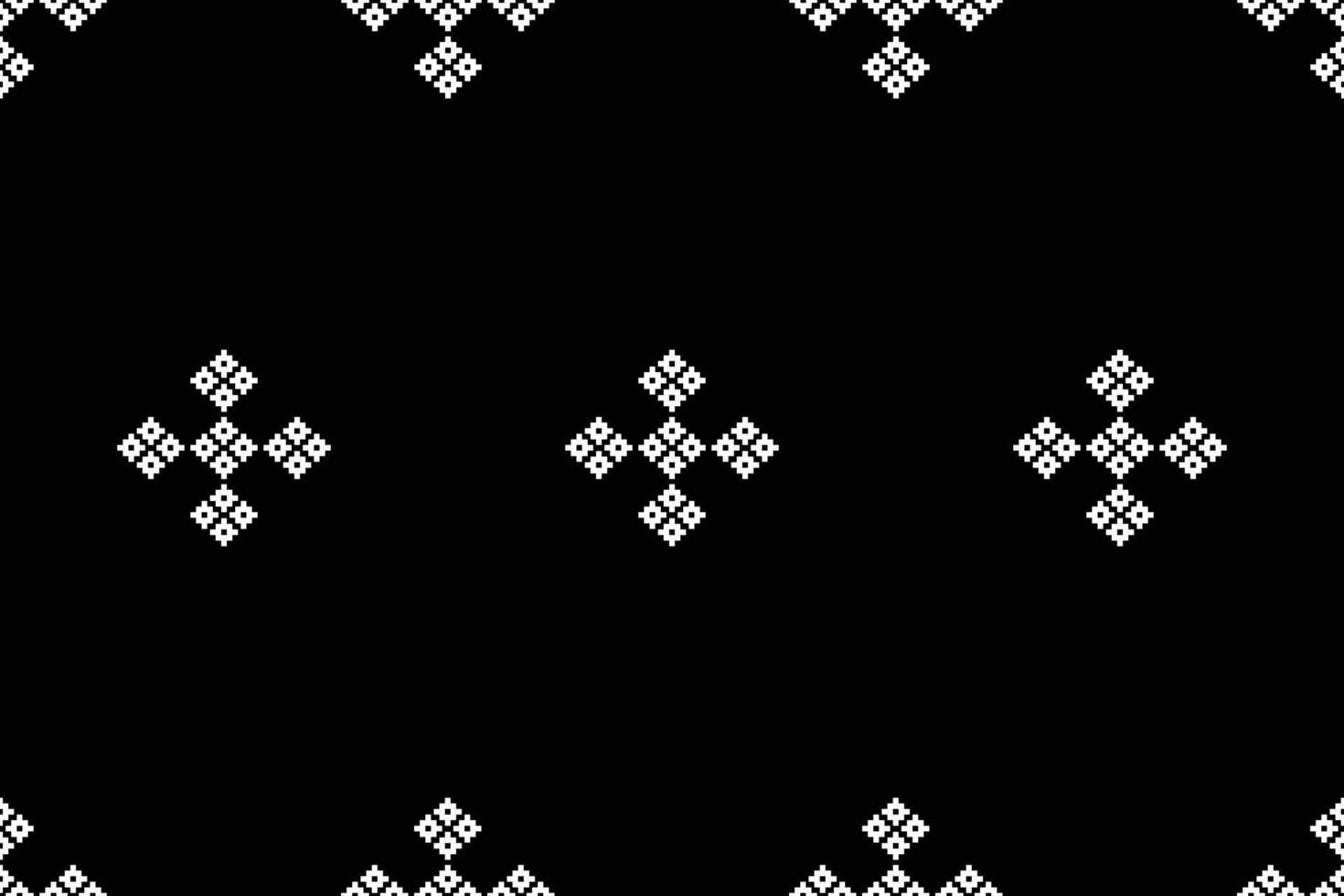 Decoration art of pixel ethnic geometric pattern decor design fabric pattern black background color cross stitch texture. vector