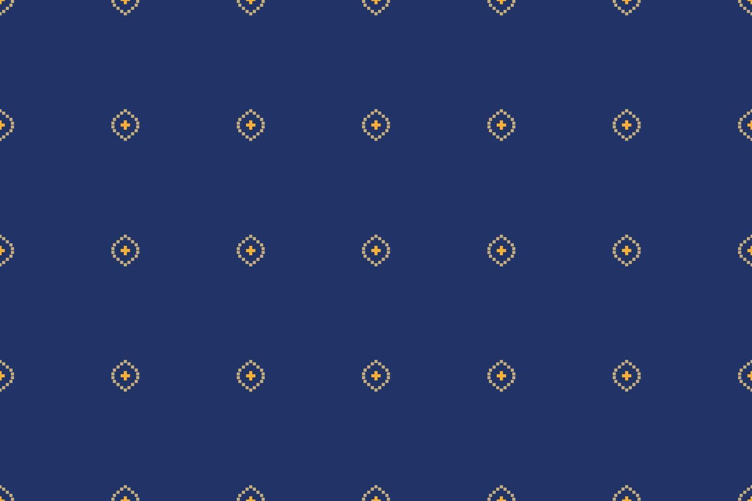 Embroidery motif fabric pattern cross stitch Ethnic oriental Pixel pattern blue background motif decor. vector