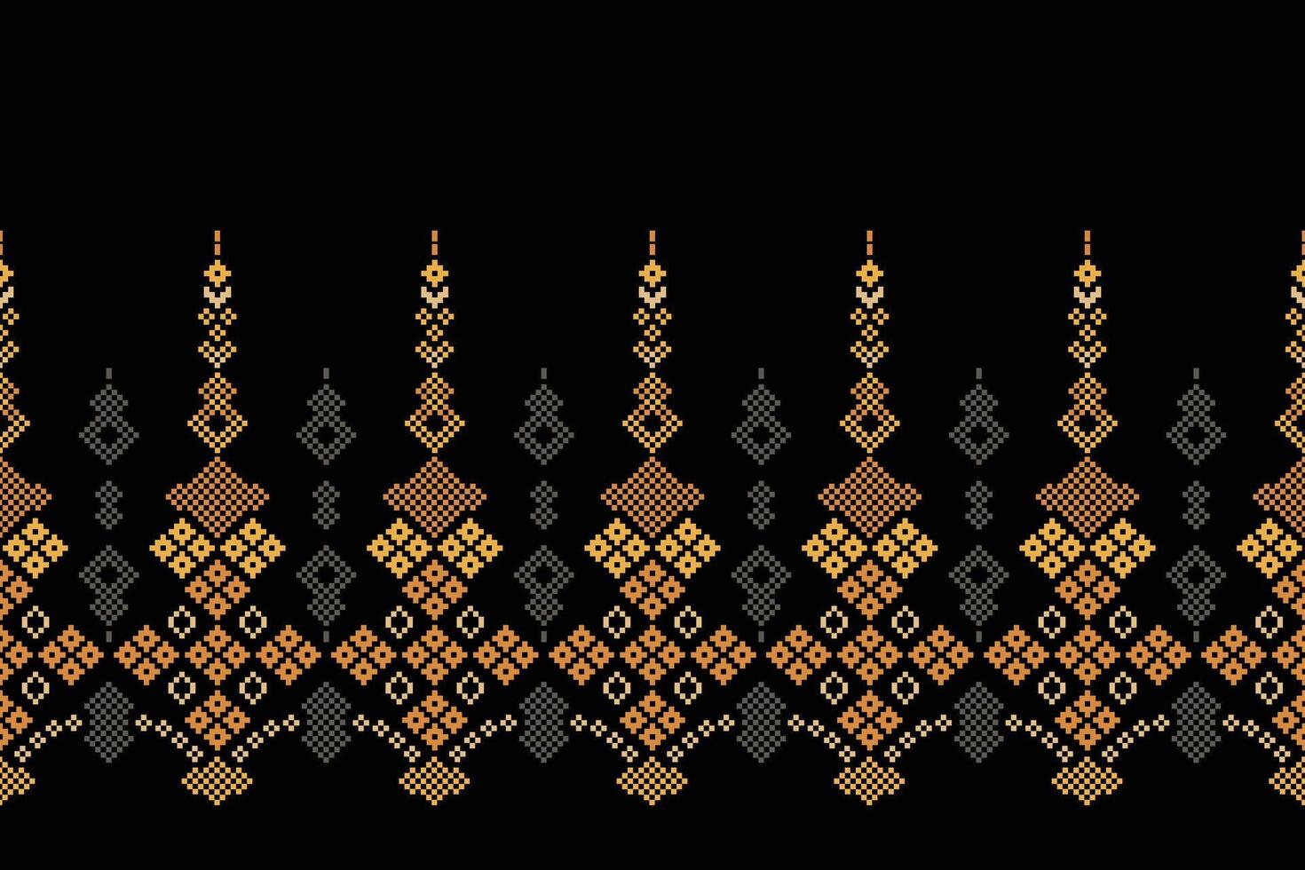 Cross stitch black color background and ethnic pattern design decor fabric pattern. vector