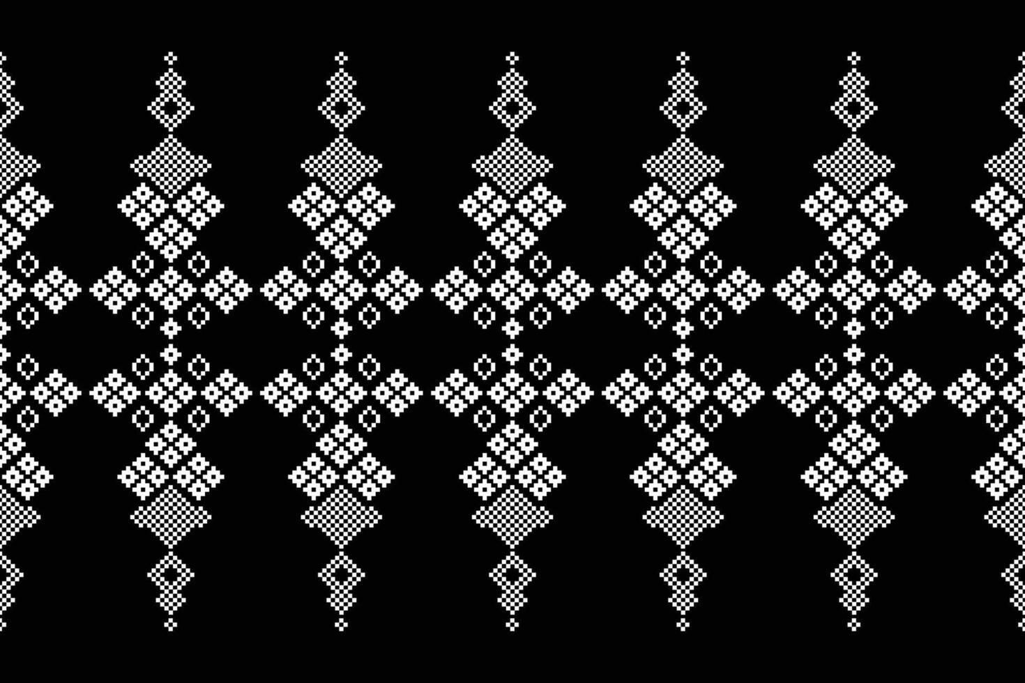 Cross stitch ethnic pattern black color background design fabric pattern pixel art decoration. vector