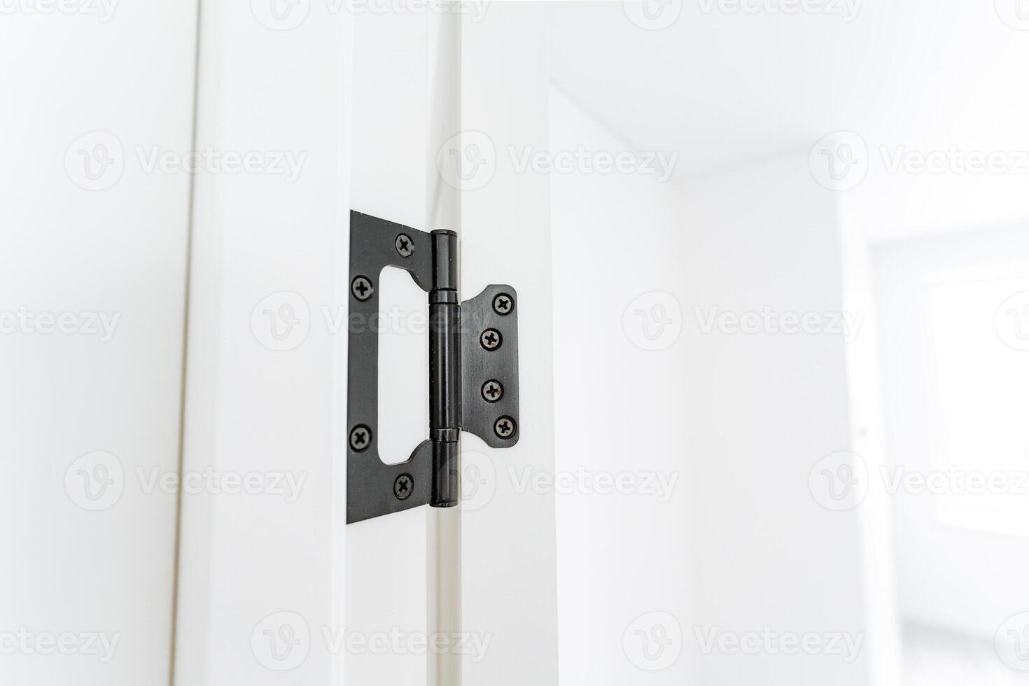 A close up of a black door hinge photo