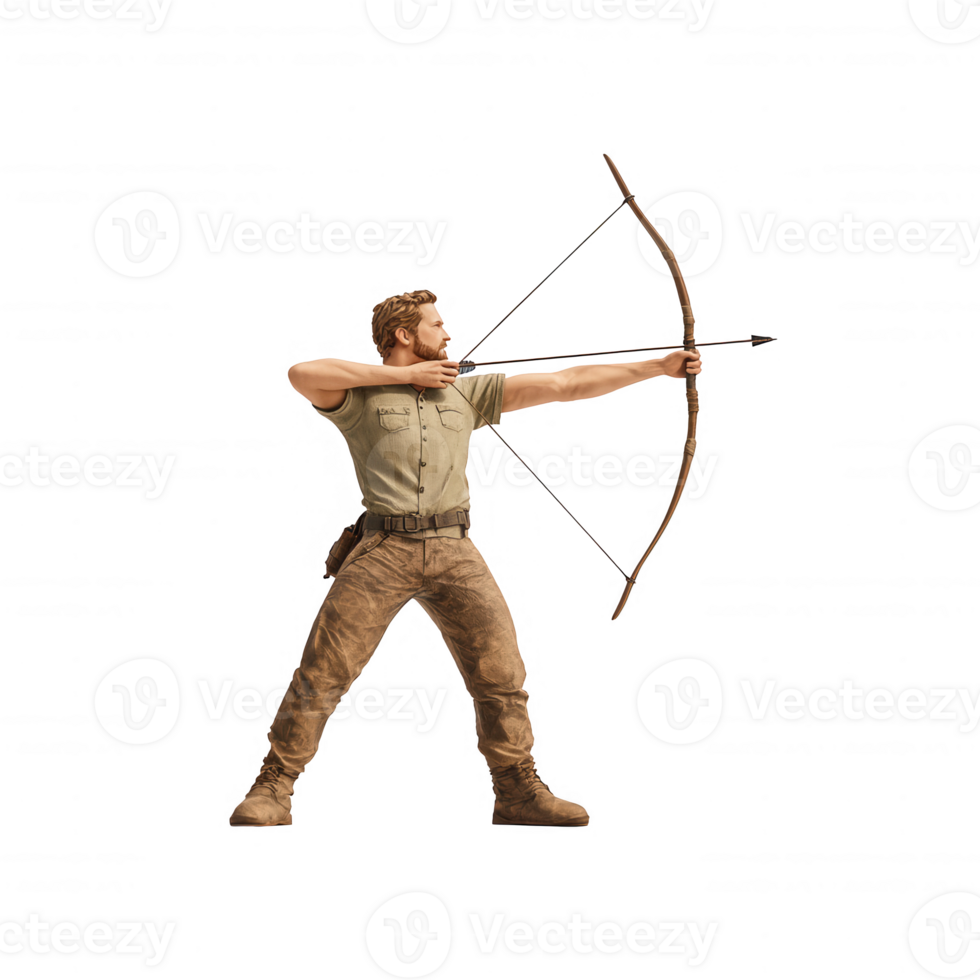 A man skillfully aiming an archery bow, showcasing precision and focus. png