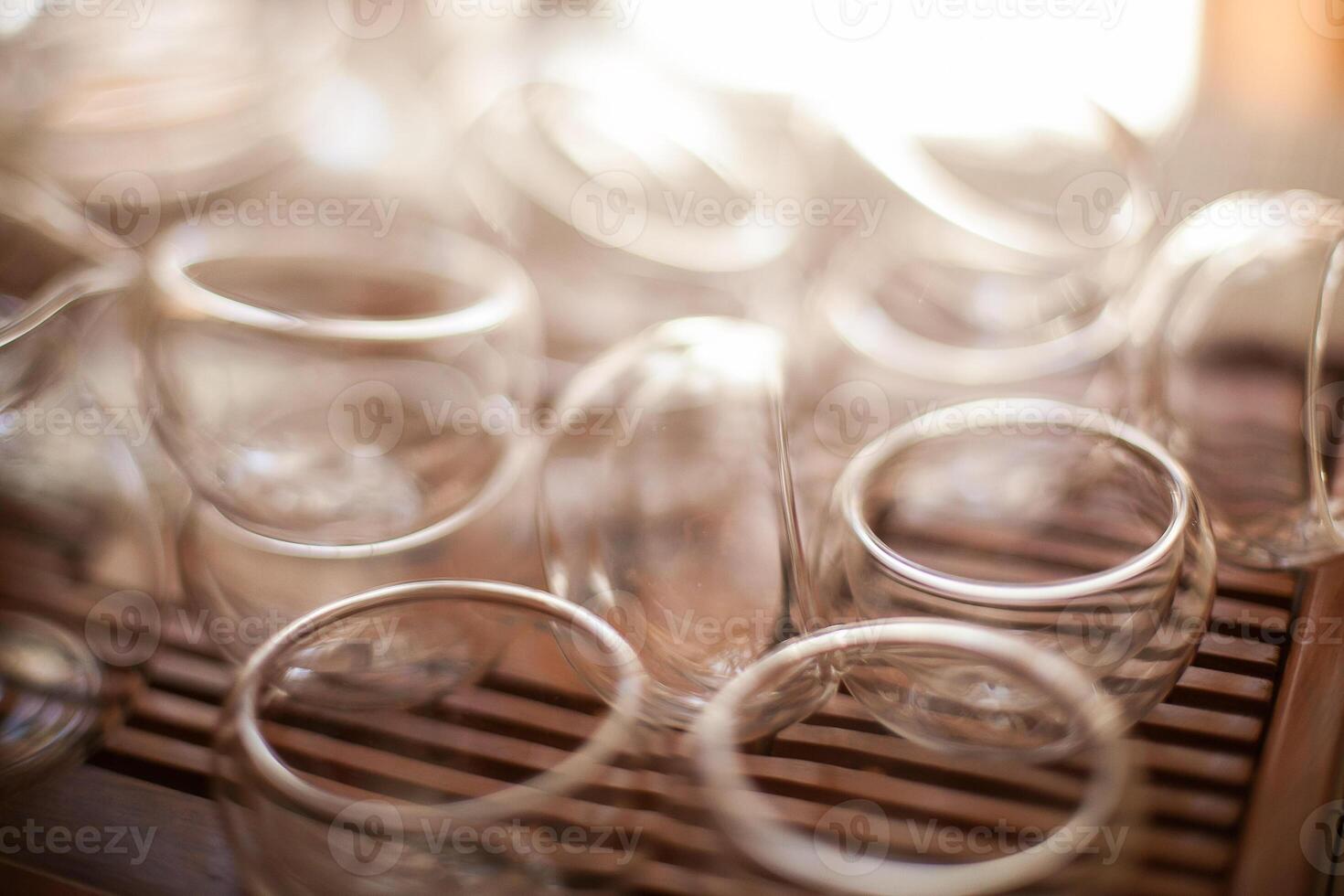 A tray with many empty glasses photo