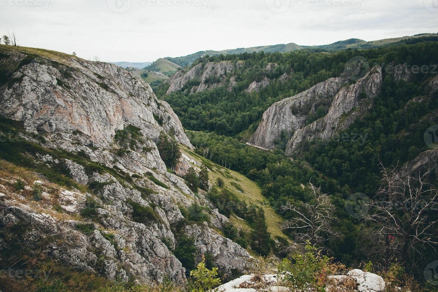 A view of the mountains from a high point photo