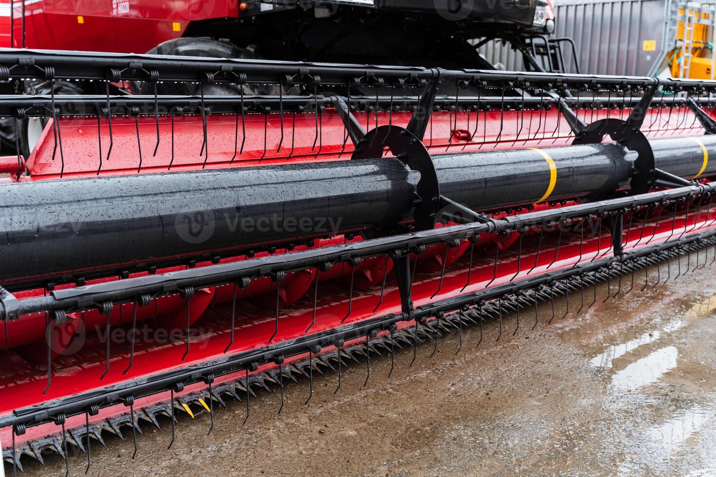 A large red machine with a large black frame photo
