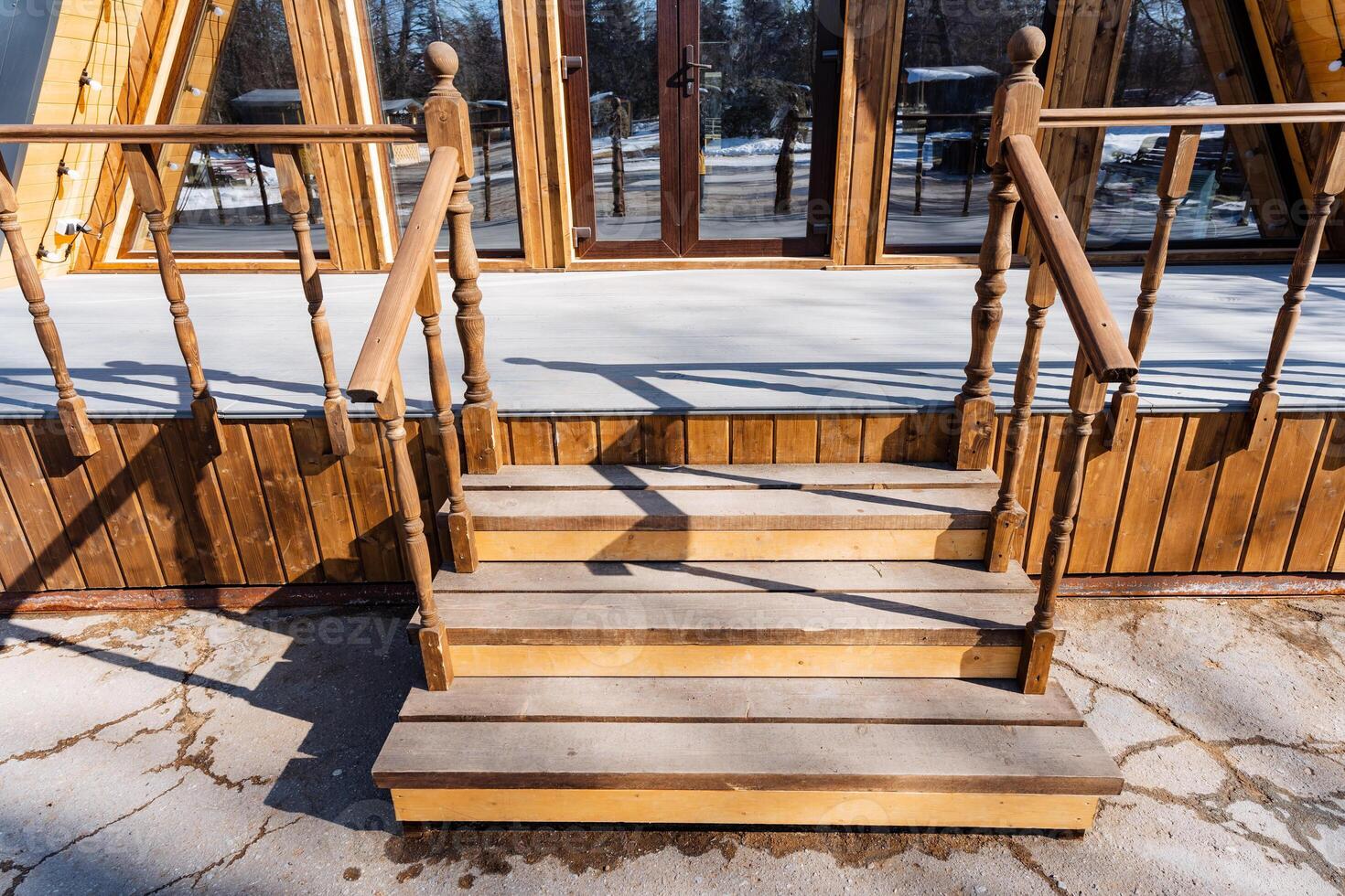 A wooden staircase photo