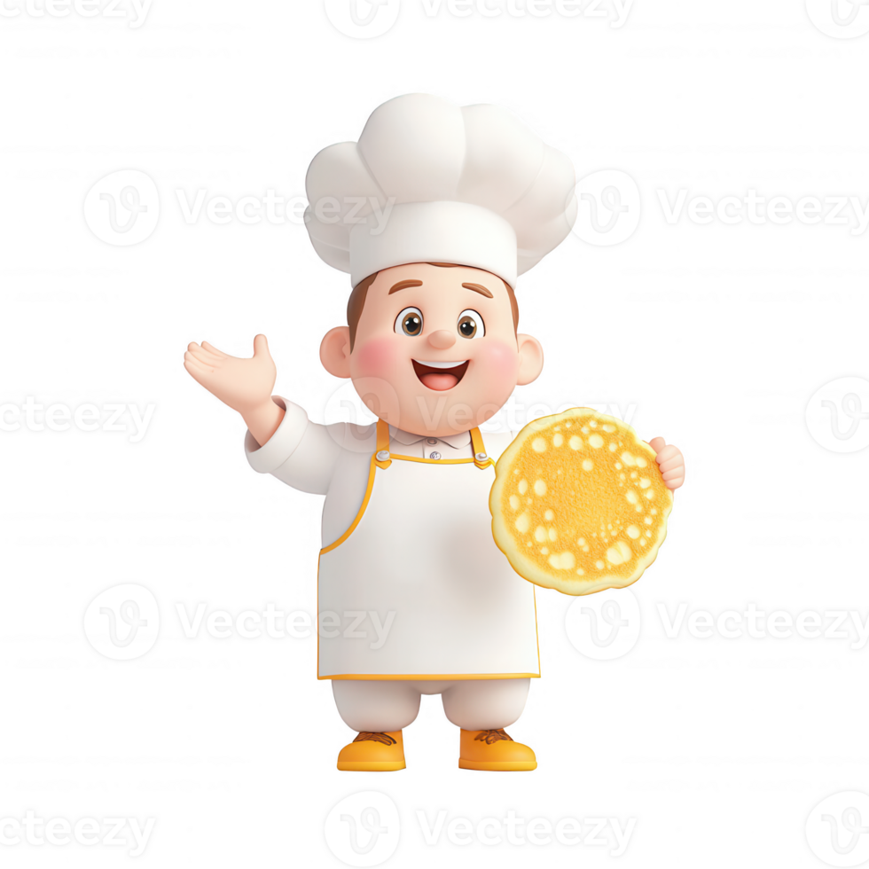 A cheerful cartoon chef holding a delicious pancake, ready to serve and delight. png