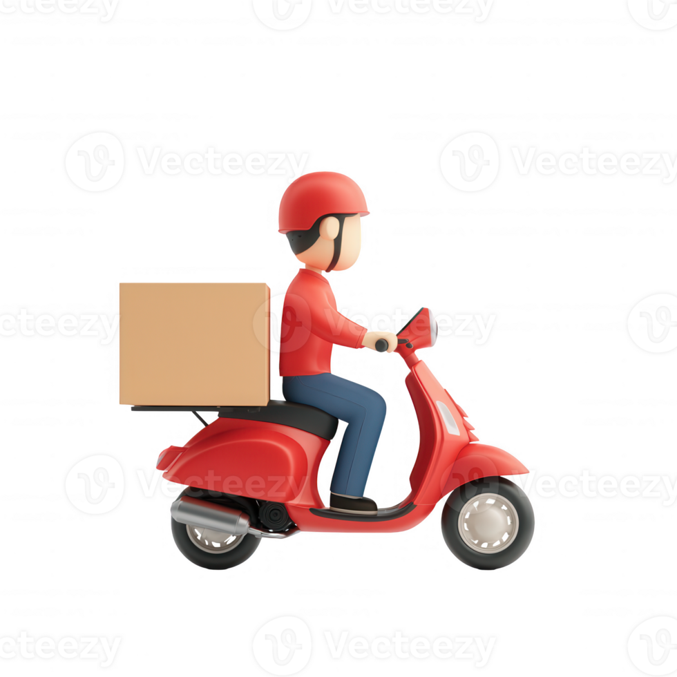 A delivery person riding a scooter with a package, representing efficient logistics. png