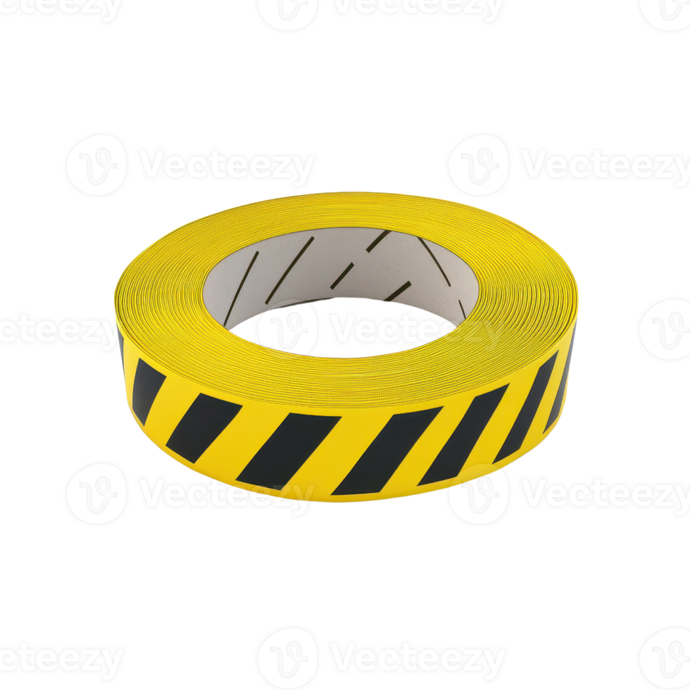 A roll of yellow and black caution tape used for marking hazardous areas, ensuring safety and awareness in construction sites. png