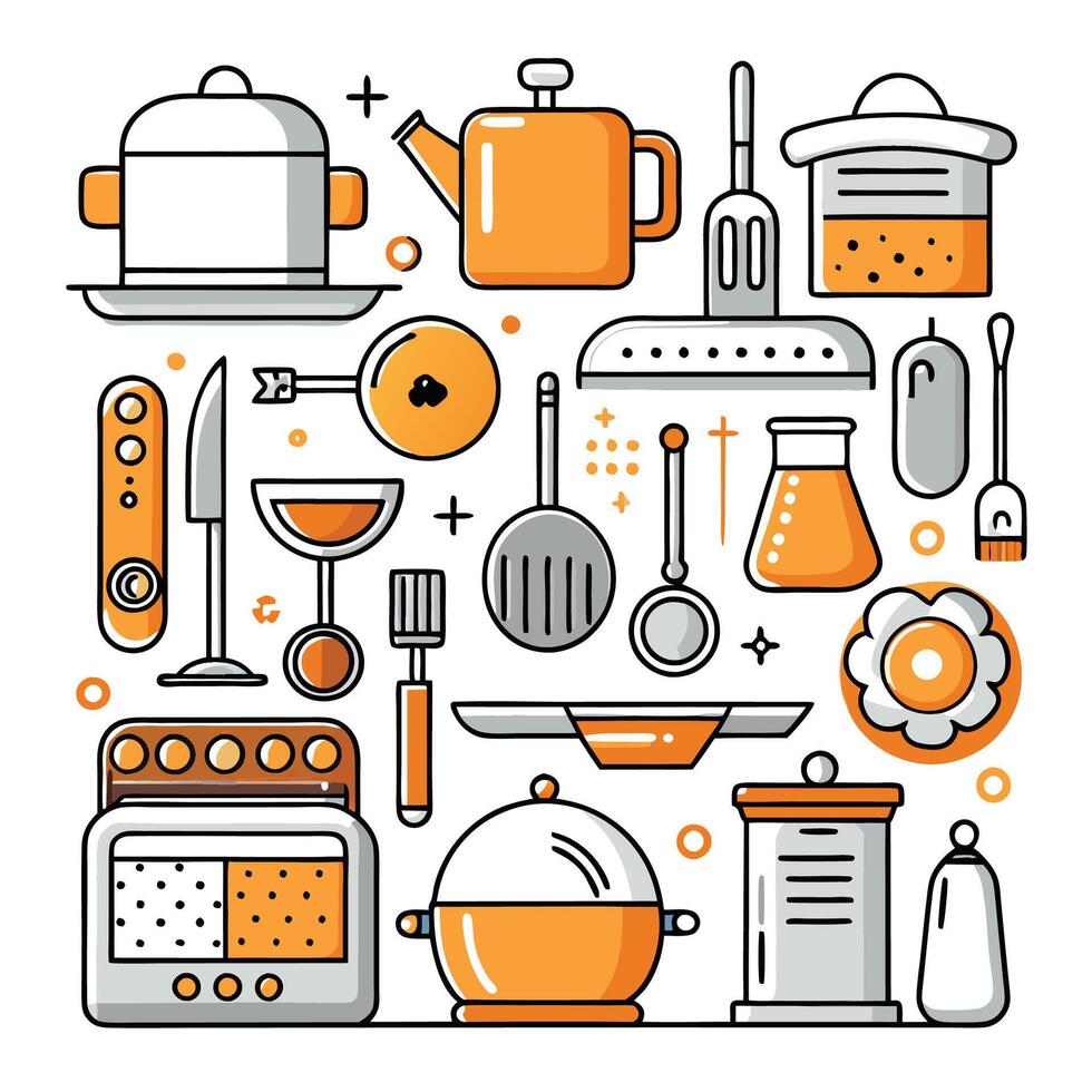 kitchen tools and appliances icons set vector