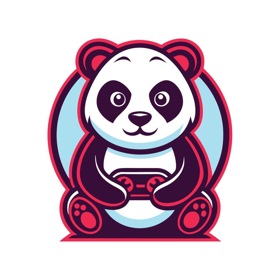 a panda bear holding a controller in its hands vector