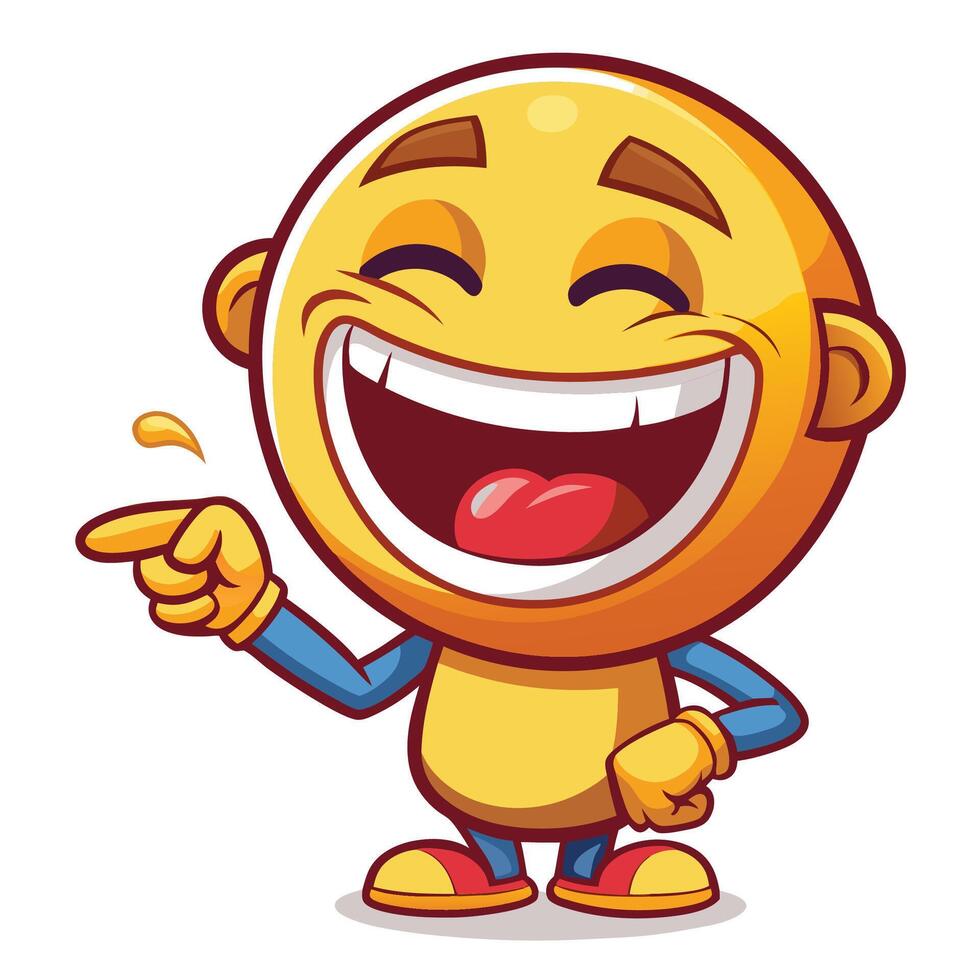 a cartoon yellow emoticion pointing and smiling vector