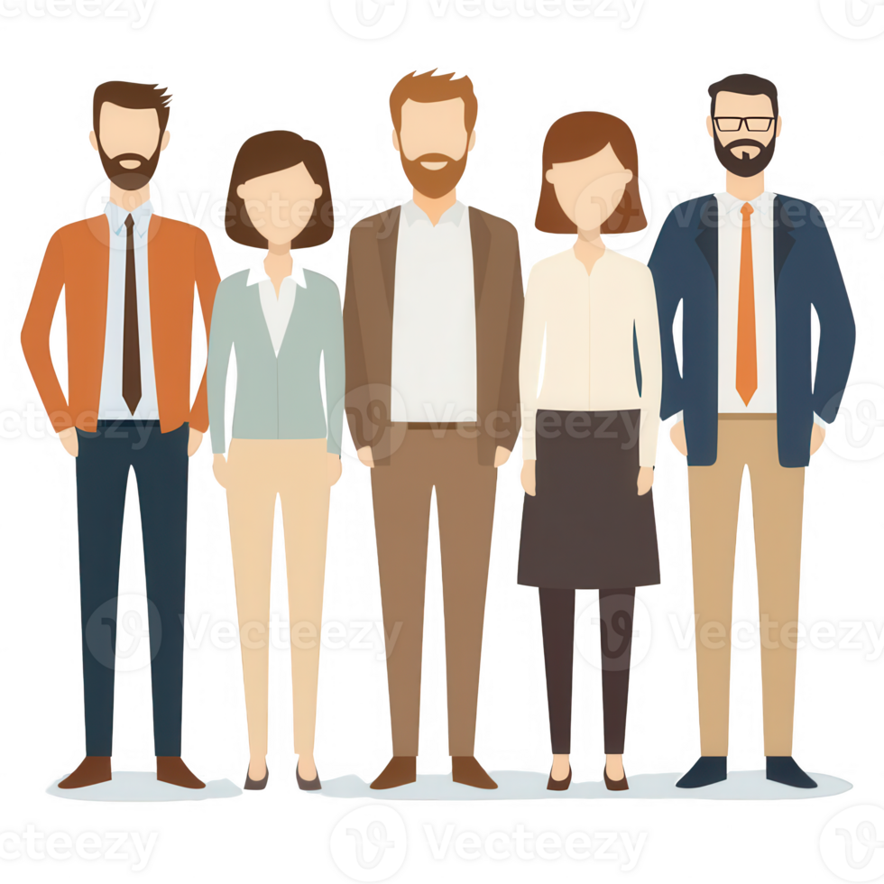 Diverse group of professionals standing together in business attire. png