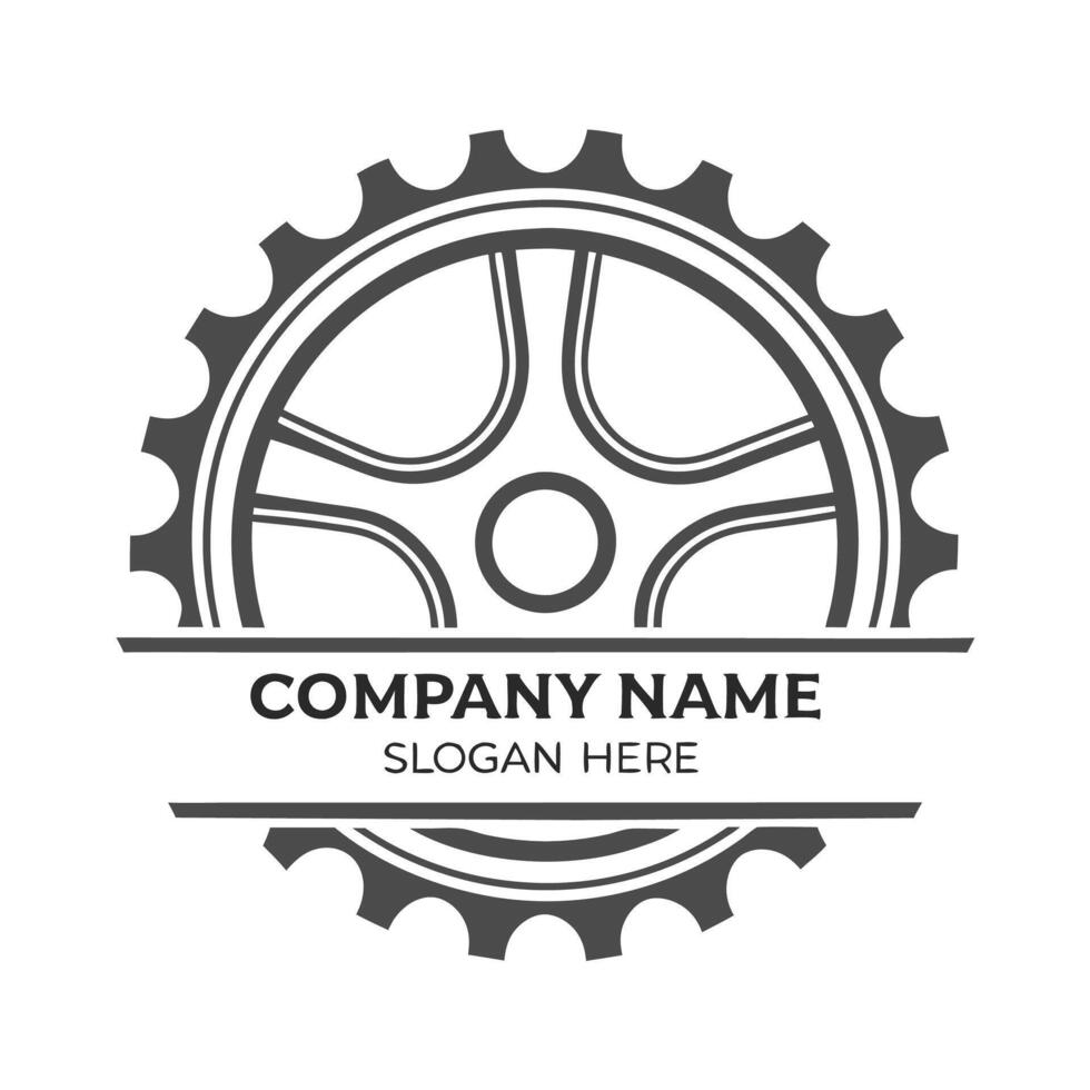 a bicycle wheel logo with a cog on it vector