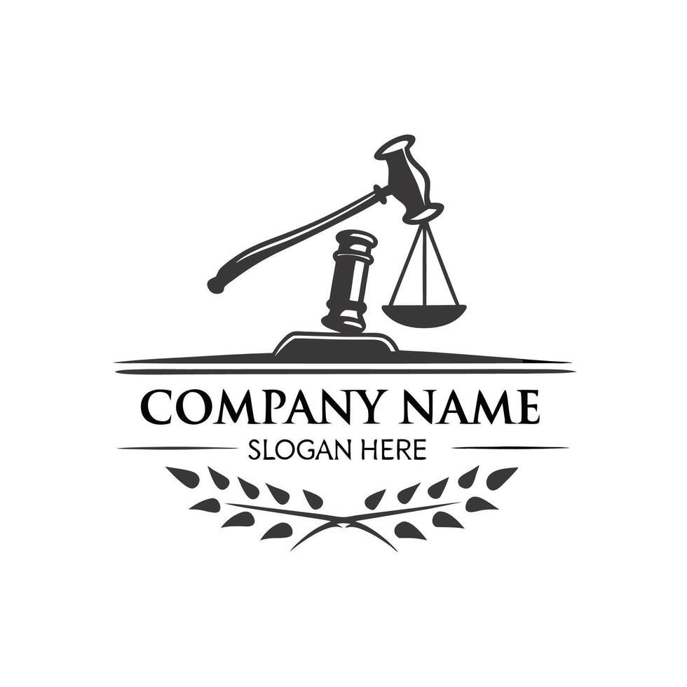 lawyer logo template with scales and laurel wreath vector