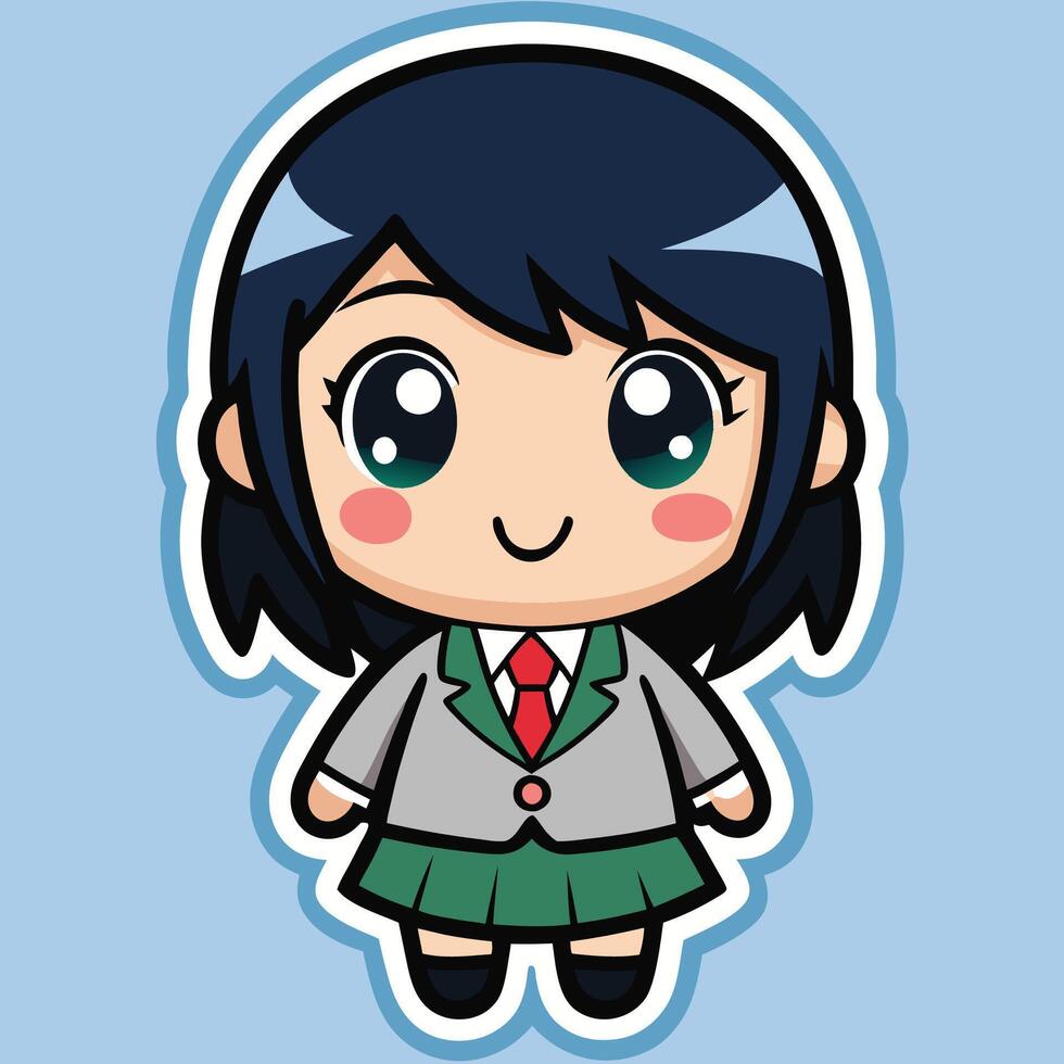 cute sticker of a girl in a school uniform vector