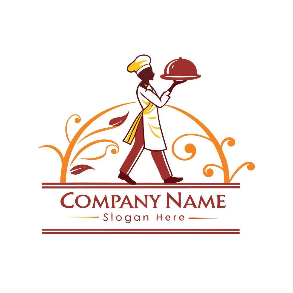 a chef holding a tray with a logo design vector