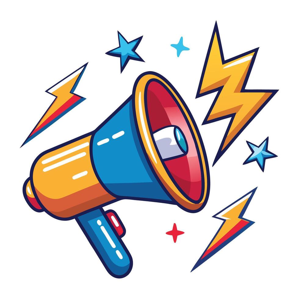 a megaphone with lightning and stars vector