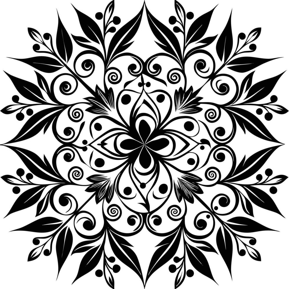 a black and white floral design with swirls black vector