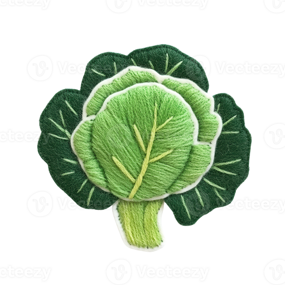 A colorful embroidered patch of a leafy green cabbage, perfect for adding a unique touch to clothing and accessories. png