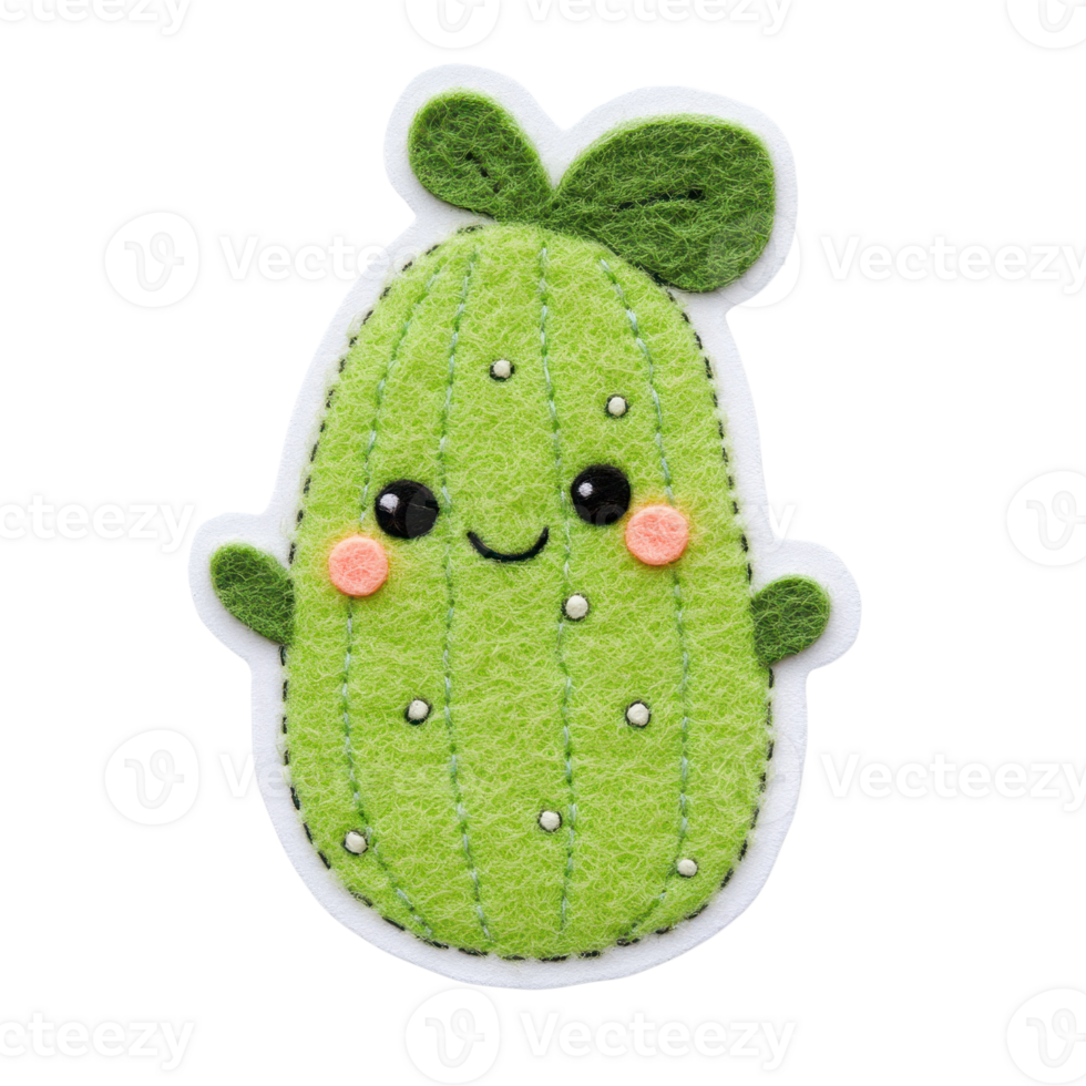Cute felt cactus with smiling face and bright green color, perfect for adding a playful touch to any creative project. png