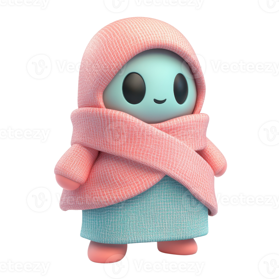 A cute character draped in cozy fabrics, exuding warmth and charm, perfect for children's illustrations and playful designs. png