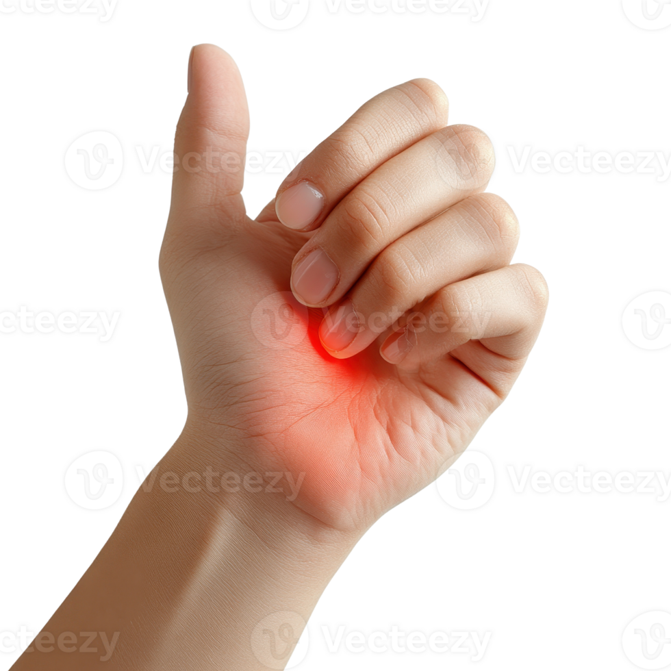 A hand displaying a glowing red light in the palm, symbolizing energy or healing concepts. png