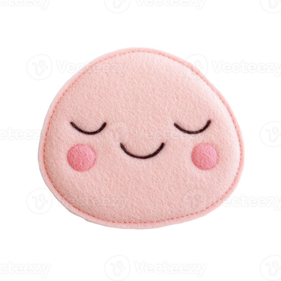 Cute pink felt patch with a smiling face, perfect for adding charm to crafts and accessories. png