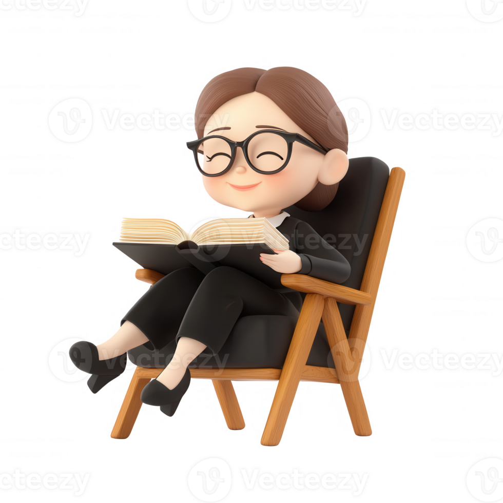 Charming illustration of a character enjoying a book in a cozy chair. png