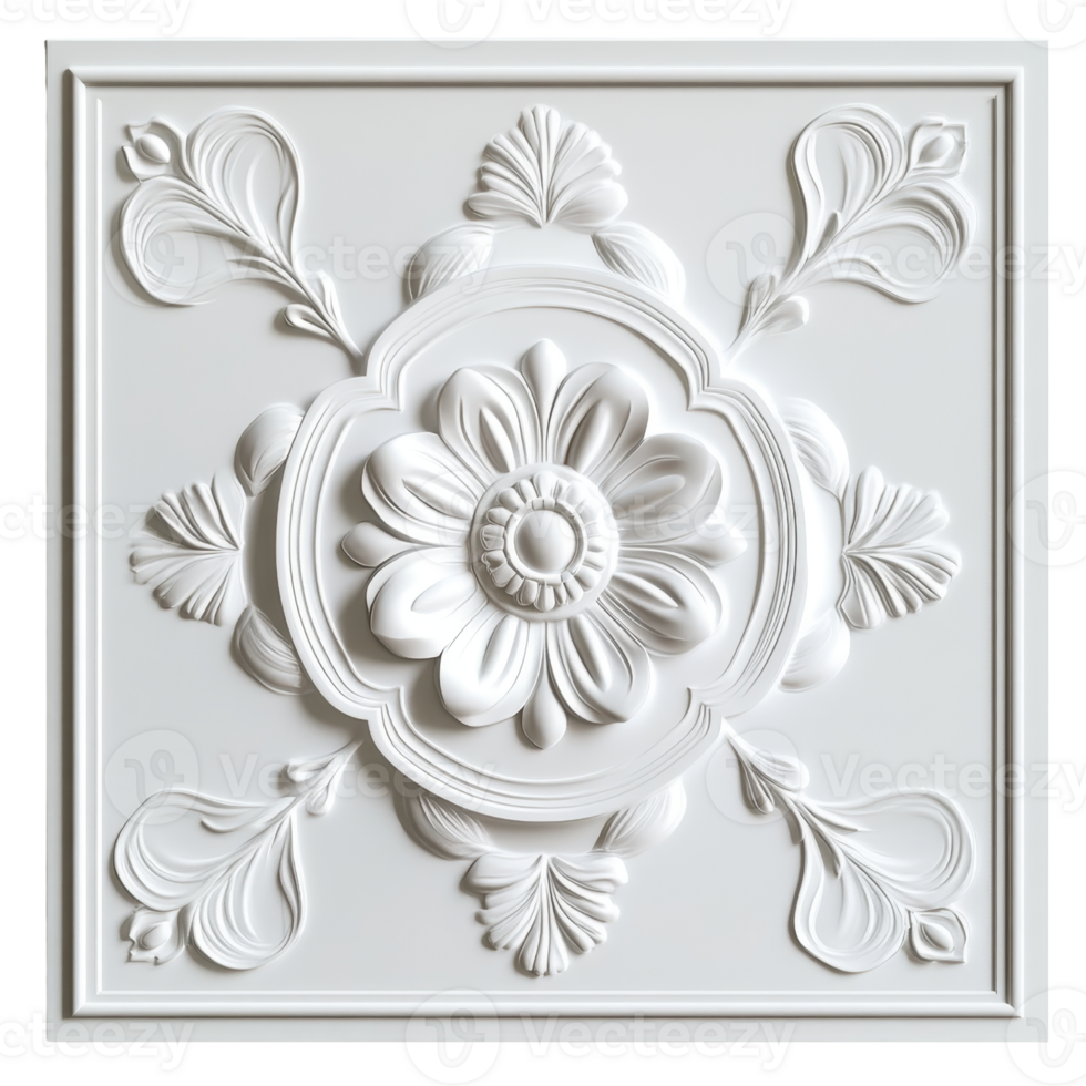 Beautiful white decorative panel featuring intricate floral and leaf patterns, perfect for elegant interior design projects. png