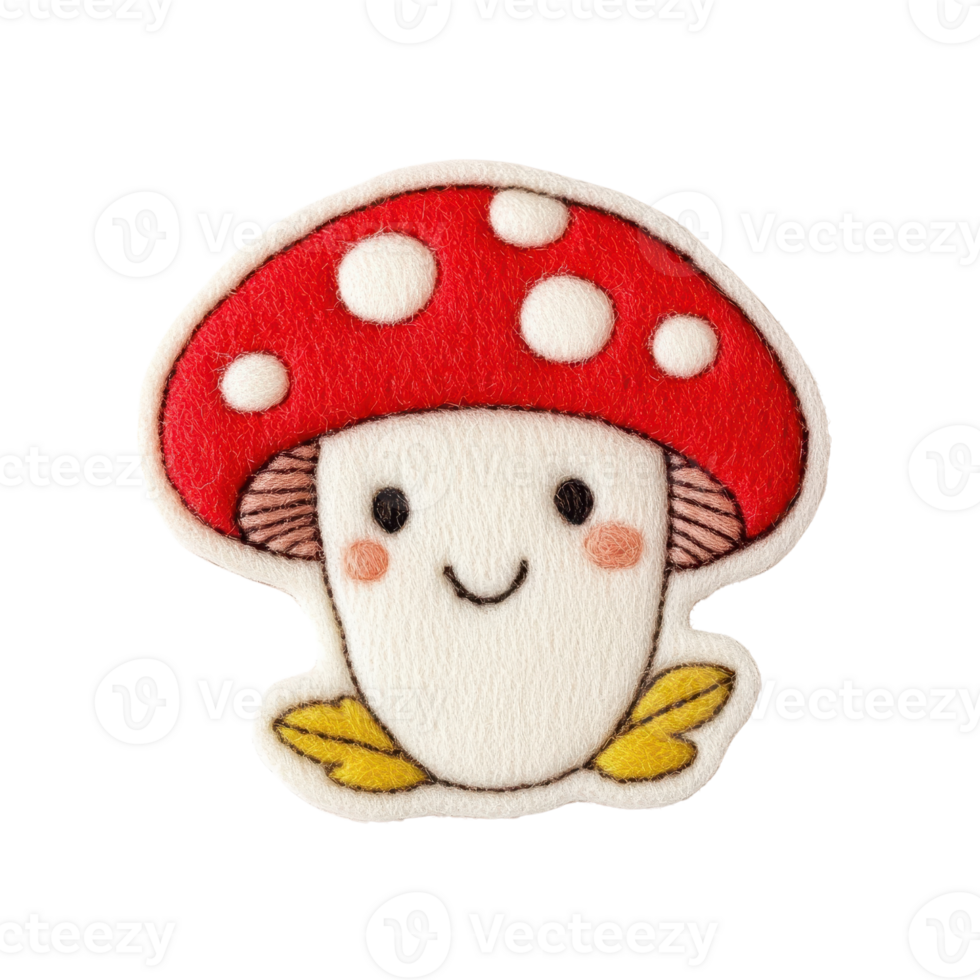 A cute cartoon mushroom with a red cap and smiling face, perfect for children's decor or playful designs. png