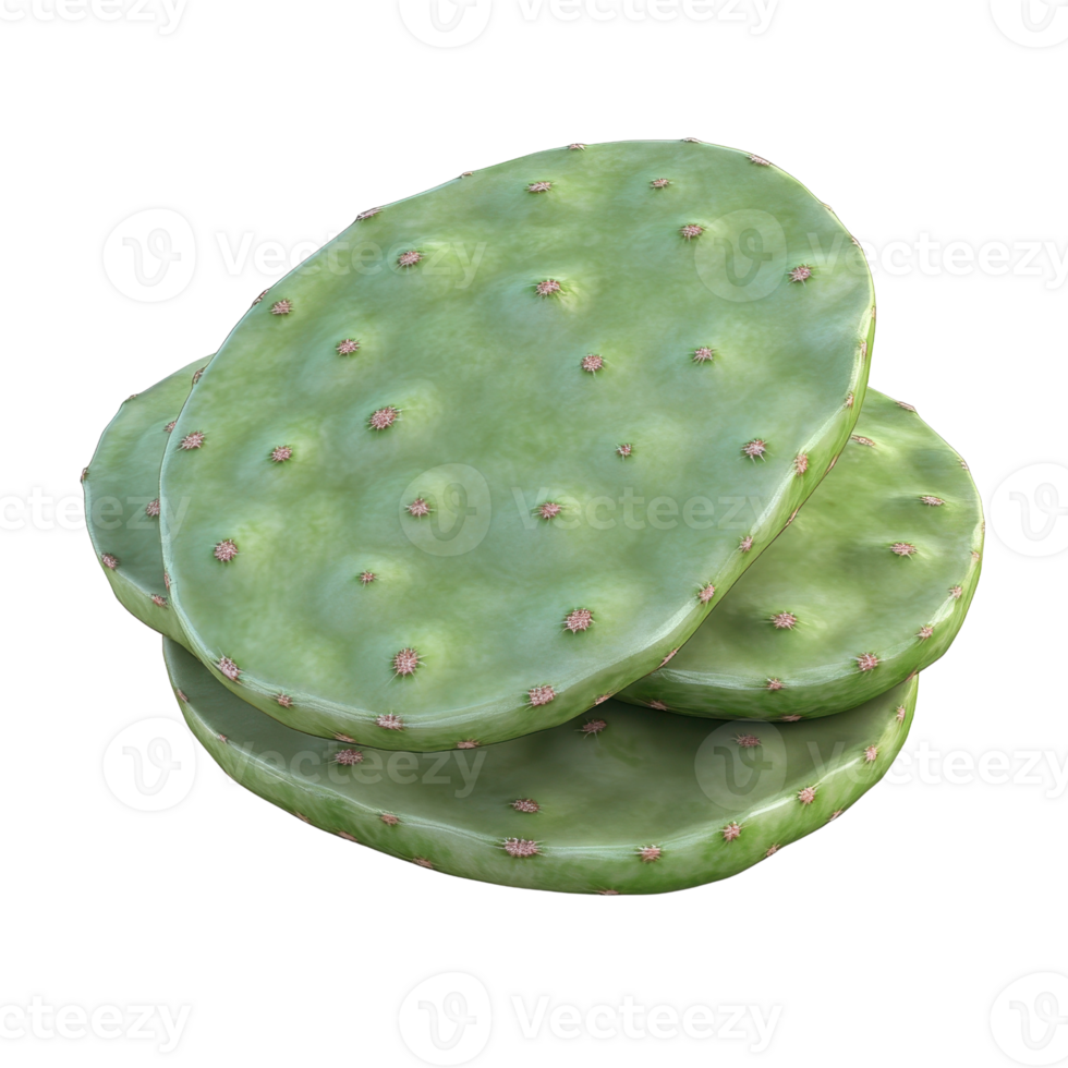 A close-up view of green cactus pads stacked together, showcasing unique texture and natural beauty in a vibrant setting. png